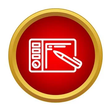 Graphics tablet with stylus creating digital drawing line art Stock-Illustration