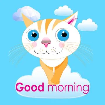 Graphics vector big funny cat in the clouds Stock Illustration