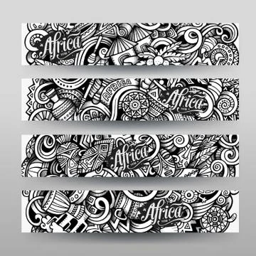 Graphics vector hand drawn sketchy trace Africa Doodle banner イラスト素材