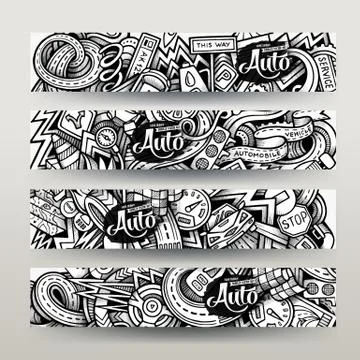 Graphics vector hand-drawn sketchy trace Automotive Doodle banners イラスト素材