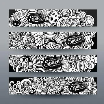 Graphics vector hand-drawn sketchy trace Space Doodle. banners イラスト素材