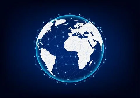 Graphics world map on blue background with effect dot glow Illustrazione stock