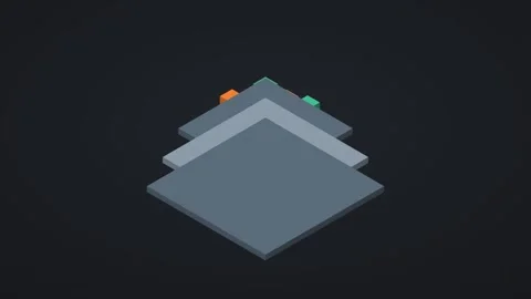 Graphite and orange isometric cloud platform stack animation, seamless loop 動画素材 346258075