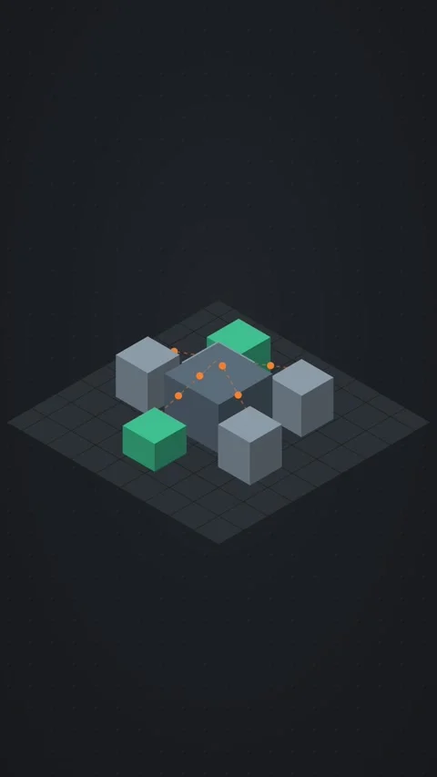 Graphite and orange isometric connected network looping animation, vertical 9:16 Stock Footage 346258049