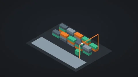 Graphite and orange isometric container terminal animation, seamless loop Stock Footage 346258030