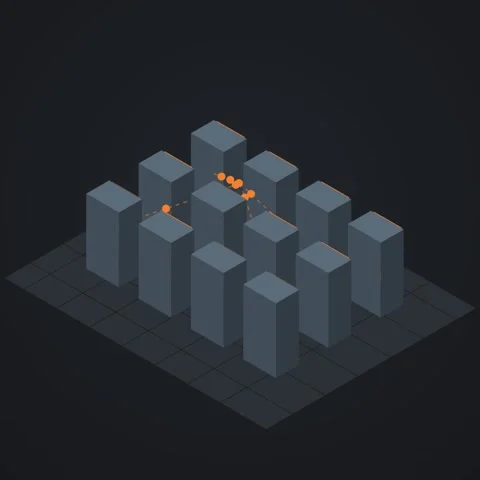 Graphite and orange isometric data center animation, seamless loop, square 1:1 Stock Footage 346257970