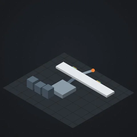 Graphite and orange isometric robotic work cell looping animation, square 1:1 Stock Footage 346258117