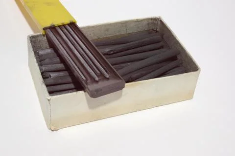 Graphite drawing set of soft and hard equipment: cases with monolith woodle.. Stock Photos