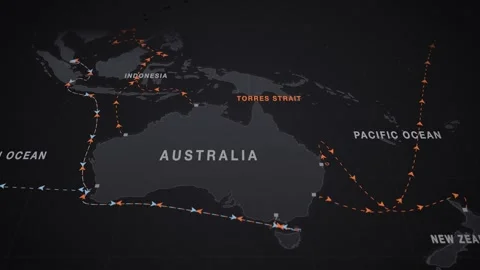 Graphite Map Of Bulk Carrier Routes From Australia Into Asian Ports Stock Footage 343651614