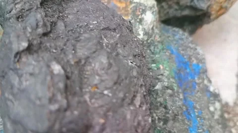 Graphite Raw Ore on Copper with Azurite, Malachite &amp;amp; Bornite Stock Footage 324552826