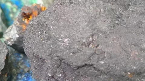 Graphite Raw Ore on Copper with Azurite, Malachite &amp;amp; Bornite Stock Footage 324552835