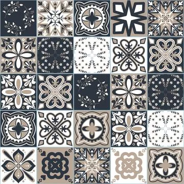 Graphite white contrast pattern on square ceramic tile, seamless pattern deco Ilustración de archivo