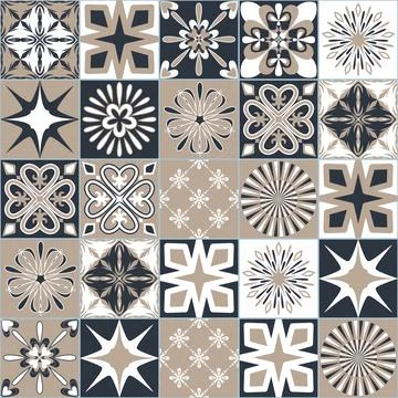 Graphite white contrast pattern on square ceramic tile, seamless pattern deco Illustrazione stock