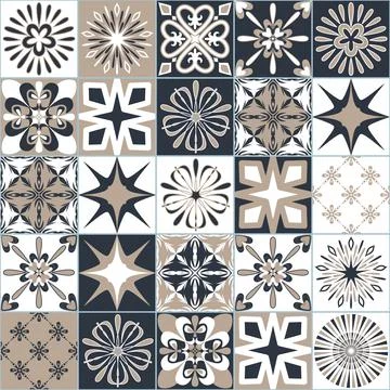 Graphite white contrast pattern on square ceramic tile, seamless pattern deco Illustrazione stock