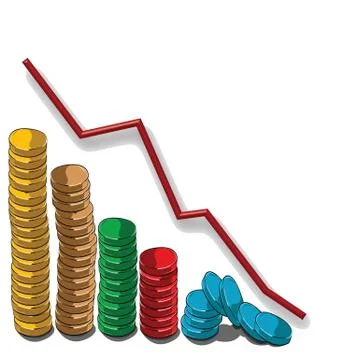 Graphline and bar graph of coins Stock Illustration