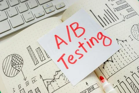 Graphs and charts with A B testing label as symbol of data-driven decision ma Stock Photos