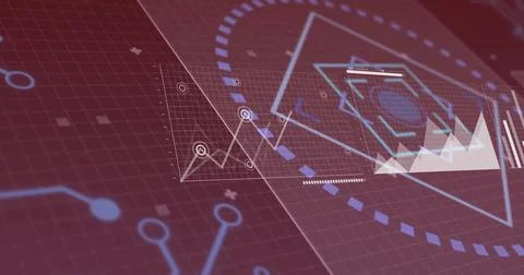 Graphs and charts data analysis image over digital interface background Stock Illustration
