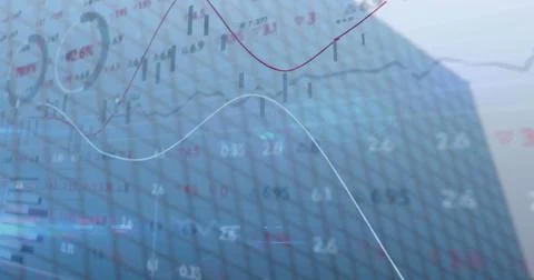 Graphs and charts with financial data on grid-patterned background in image Stock Photos