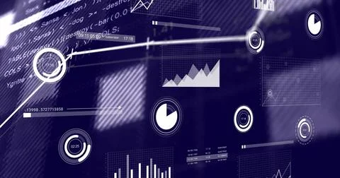 Graphs and charts image over financial data and coding background Stock Photos