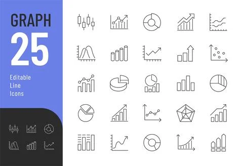 Graphs and Charts Line Editable Icons set. Stock Illustration