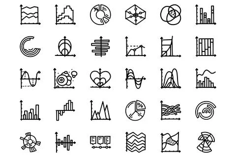Graphs and charts line vector doodle simple icon set Stock Illustration