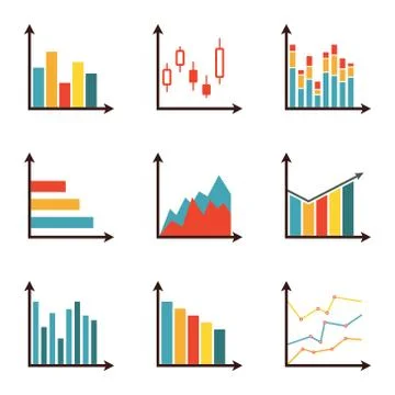 Graphs and data icon set. Charts for infographics design.  Stock Illustration