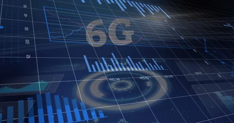 Graphs and data visualization on digital interface showcasing 6G technology Stock Footage 305028507