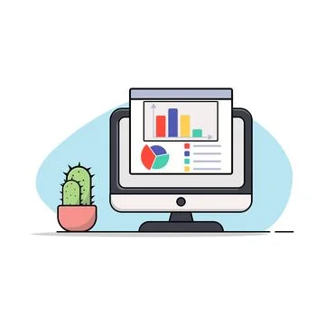 Graphs and Diagrams on Pc Screen Vector Illustration. Stock Illustration