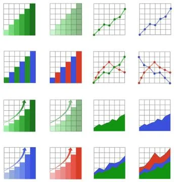 Graphs and diagrams in the set,vector on a white background. Stock Illustration