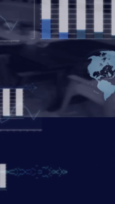 Graphs and globe animation over abstract dark background with data processing Stock Footage 319883310
