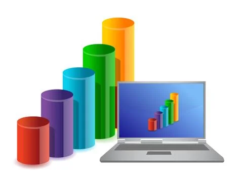 Graphs and laptop Stock Illustration
