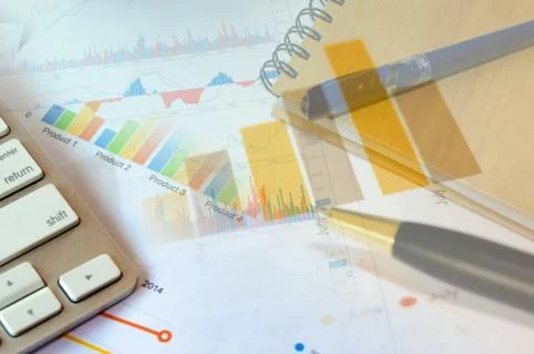 Graphs and pen Stock Photos