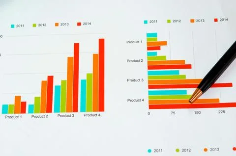 Graphs and pen Stock Photos