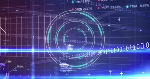 Graphs, binary and financial data processing on dark background Stock Footage 330291784