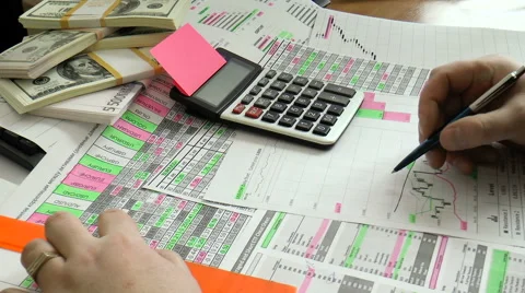 Graphs, charts, business table with banknotes Stock Footage 68385955