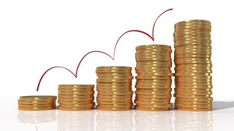 Graphs with coins bars Video stock 77443780