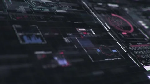 Graphs on hud dashboard with data and elements on black background Stock Footage 302475392