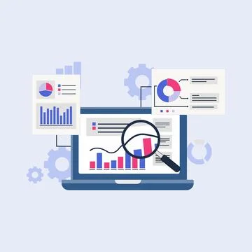 Graphs Information Report Analysis on Laptop Screen Vector Illustration Stock Illustration
