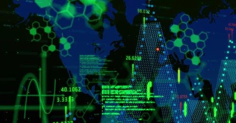 Graphs moving against data processing Stock Illustration