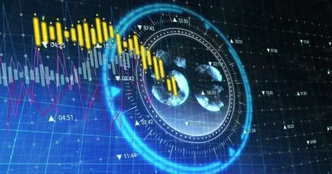 Graphs with numbers moving on a transparent background 스톡 사진