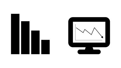 Graphs on PC - Descending - Bar &amp; Line Graphs - Down Trend Line Charts Illustrazione stock