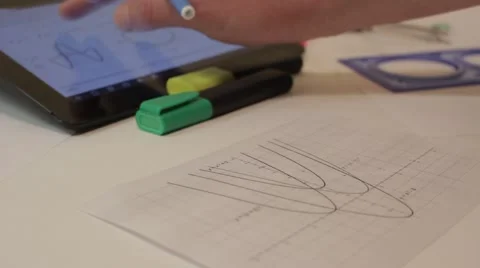 Graphs. Plotting. Using a tablet. Stockbeeldmateriaal 49984617