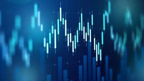 Graphs show stock prices moving up and down on a digital screen during trading Stock Illustration