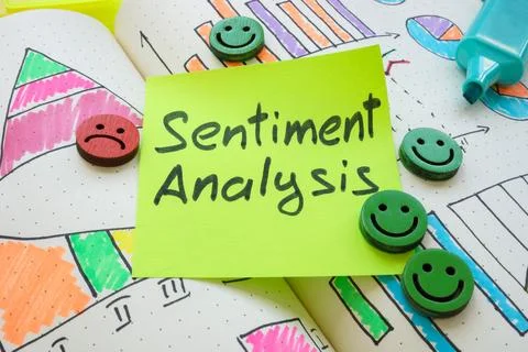 Graphs, smiley faces, and note sentiment analysis. Emotional insights concept Stock Photos