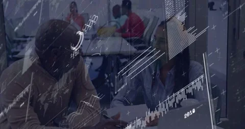 Graphs sweeping room, tutor leaning pointing, student writing papers using Stock Footage 329116025