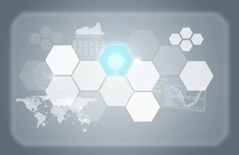 Graphs, world map, network and other elements Stockillustratie