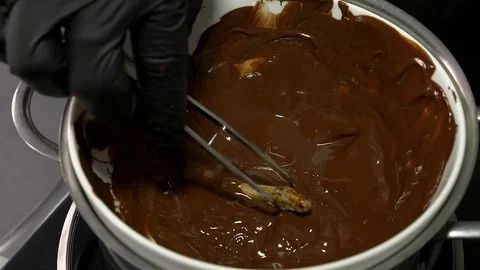 Grashopper dipped in hot chocolate Stock Footage 83463244