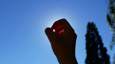 Grasping the sun with hand Stock Footage