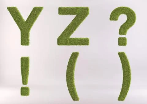 Grass Alphabet - 3D Rendered Grass Letters and Numbers Stockillustratie