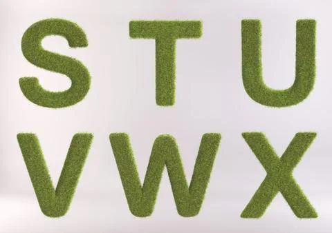Grass Alphabet - 3D Rendered Grass Letters and Numbers Stock Illustration